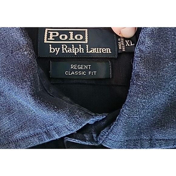 Vintage Polo Ralph Lauren Linen Regent Classic Fit Navy Shirt XL - Picture 4 of 9